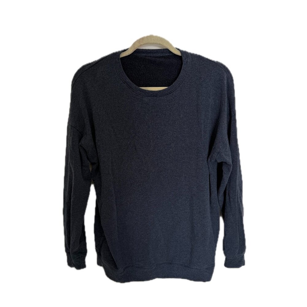 ATHLETA NAVY BLUE STRIPED LONG SLEEVE BALANCE PULLOVER SWEATSHIRT